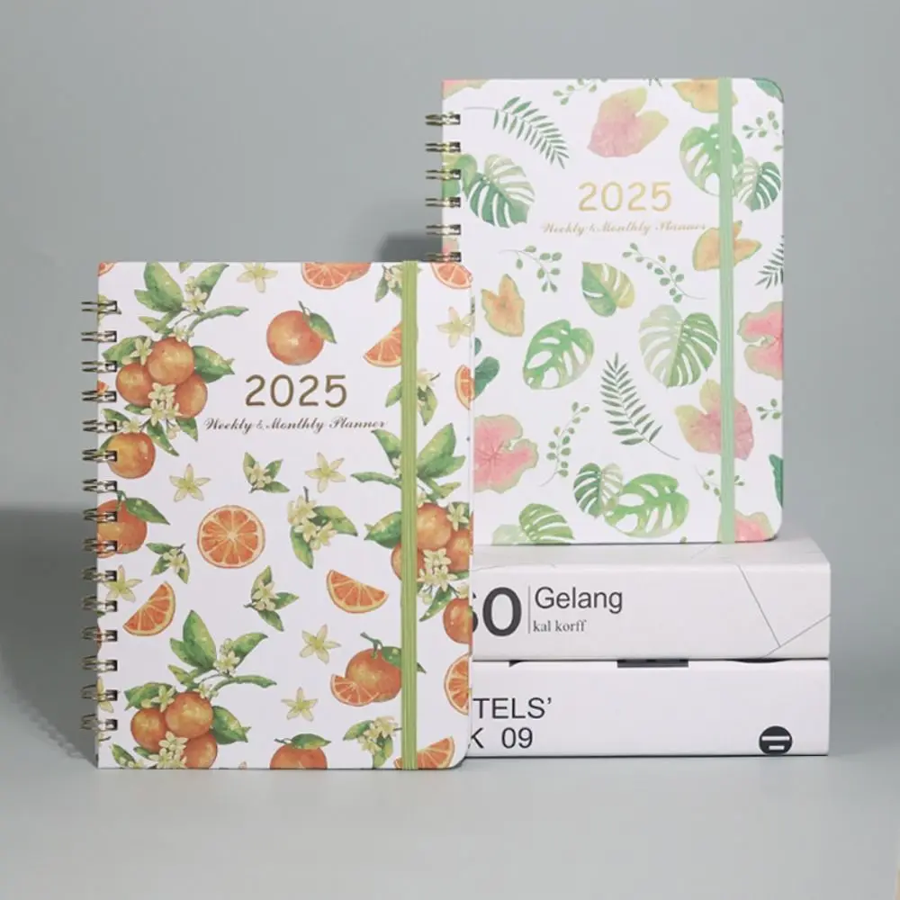 Monthly 2025 English Agenda Book Loose-leaf Coil Planner Organizer Flowers Diary Notebook To Do List Practical