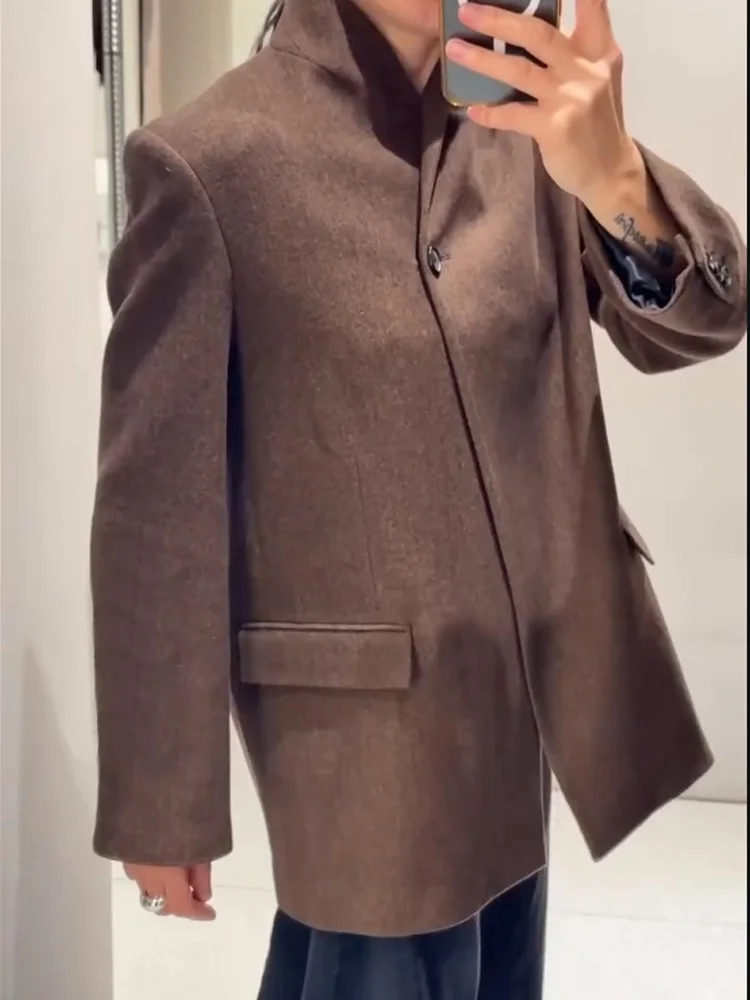 

HH 2026 Women's Single Buckle Pocket Decoration Twill Blazer Long Sleeves Casual Loose Jacket Woman Commuting Blazer Coat