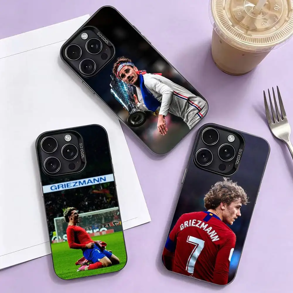 A-Antoine G-Griezmann Soccer Phone Case For iPhone 17,16,15,14,13,12,11 Plus,Pro Max,XS,Colored Silver Plated Inside Cover