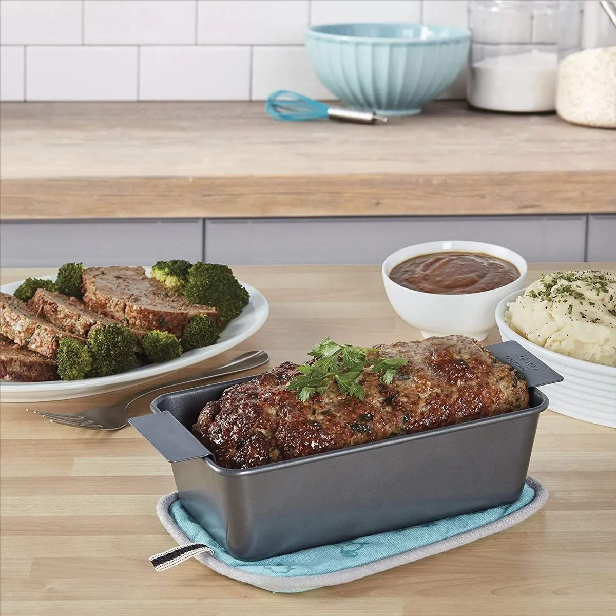 [Value Pack]12 Inch Professional Healthy Meatloaf Pan Non-Stick Barbecue Tray Rectangular Loaf Pan with Insert Rack