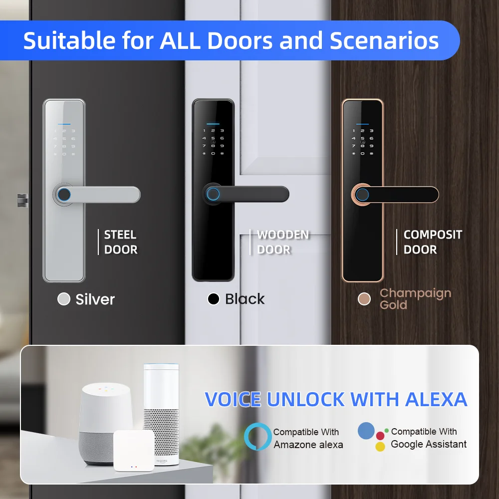 أرقام الأمن مقبض إلكتروني كهربائي رقمي Tuya Ttlock Cerraduras Inteligentes Con Wifi مفاتيح بصمة الباب أقفال ذكية