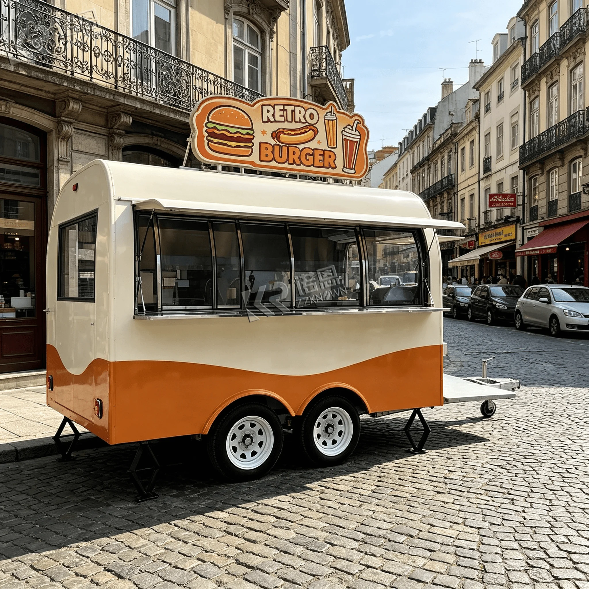2.9m Curved‑Shape Concession Food Truck & Food Trailer Compact Tow Chassis for Seaside Frozen Dessert Sales