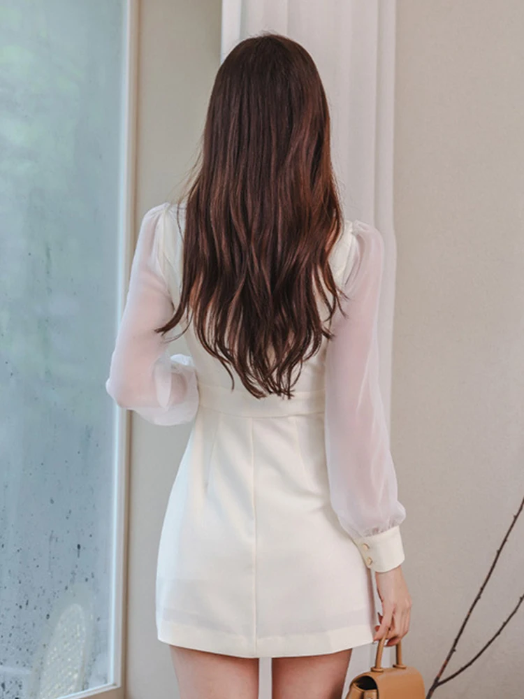New Spring Ladies Work Style Formal Short Dresses Women Clothes Elegant Office Commute Long Sleeve Slim Mini Dress Mujer Vestido