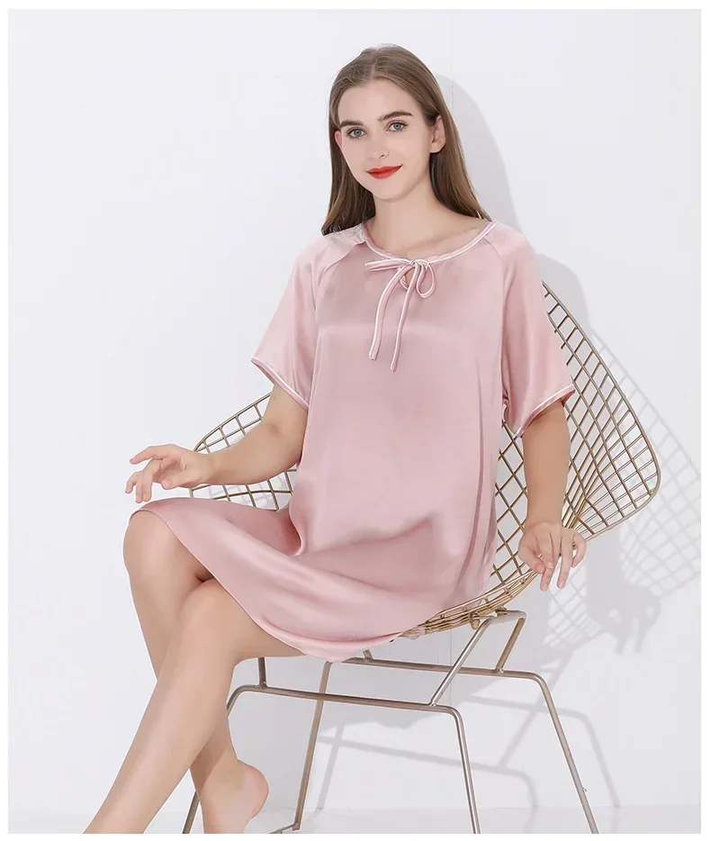 

Pure Silk Ladies Summer Nightgowns Home Apparel Nightdress Women Loose Nightgown Breathable Chemise Sleepwear Nightwear Lingerie