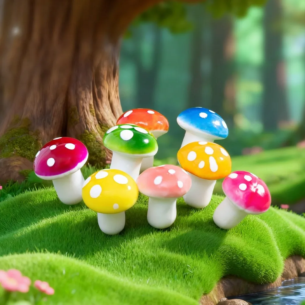10PCS Mini Mushroom DIY Craft Garden Ornament Resin Artificial Foam Potted Plants Decor Moss Decoration Miniature Figurine