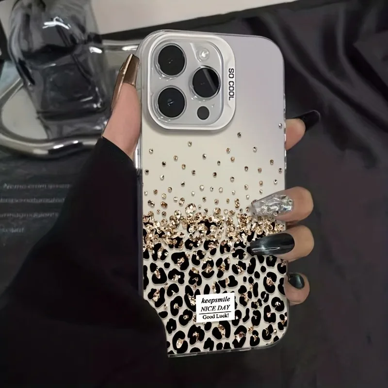 Fashionable Diamond Leopard Print Laser Design Laser-Engraved Anti-Drop Phone Case, Suitable for iPhone 17/16/15/14/13/12/11/7/8/Se/Plus/Pro Max/X/Xs/Xsmax/Xr/13/12Mini Series, Combining Fashion and Creativity, an Elegant Phone Case That Provides High-Quality Full Protection and Is Stylish, Suitable for Both Men and Women