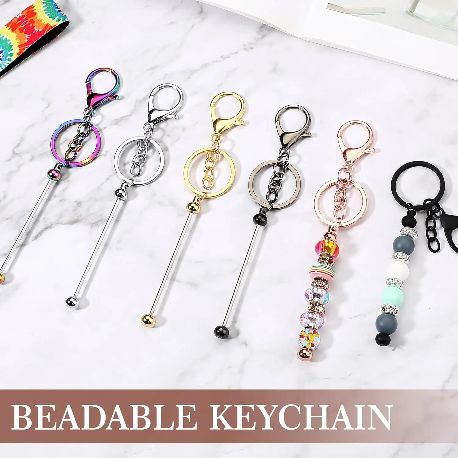 Beadable Keychains Bars Bulk Blank Beaded Metal Keychain for Craft DIY Gift