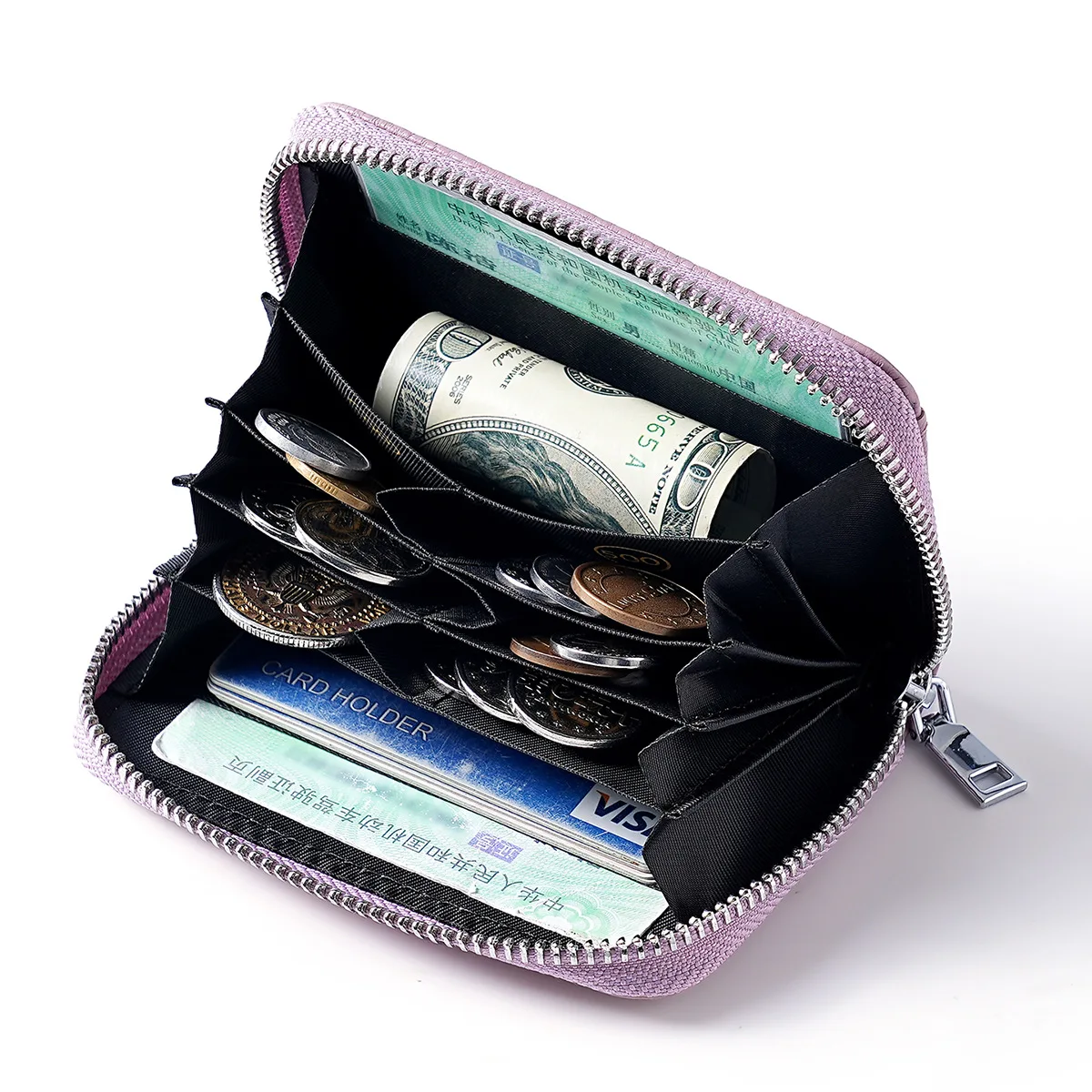 

Pebbled Cowhide Leather Japanese Coin Purse, RFID Blocking Zipper Wallet with Smooth Zipper Closure,Unisex Coin & Card Organizer