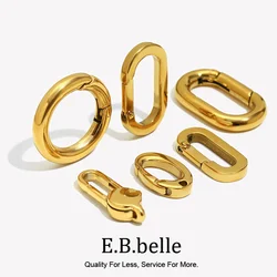 E.B.belle Round Oval Shape Buckle Pendants Waterproof Stainless Steel 18k Gold Plated For Handmade keychain Bag DIY Accessories