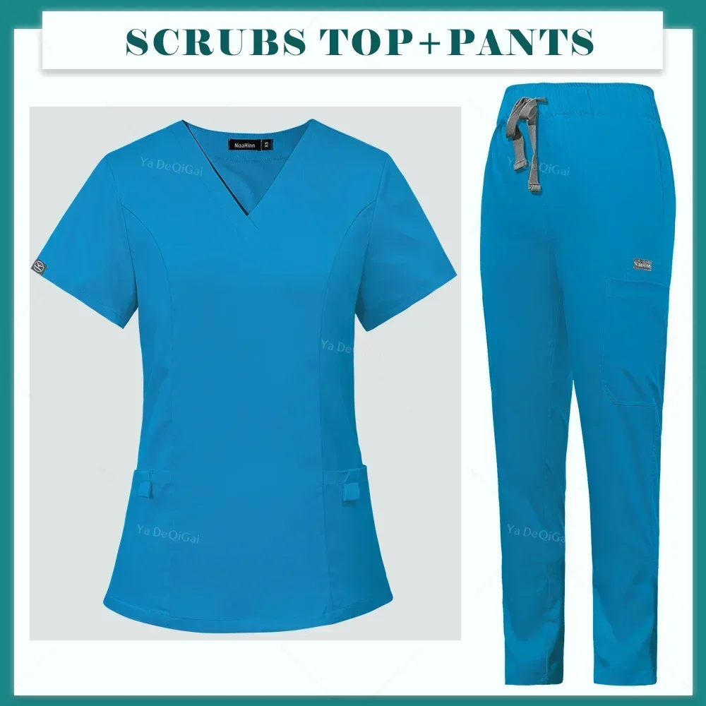 High Quality Nurse Uniforms Scrubs Set Pocket Tops+Straight Trousers Medical Nursing Accessories Beauty Salon Work Suit Surgical