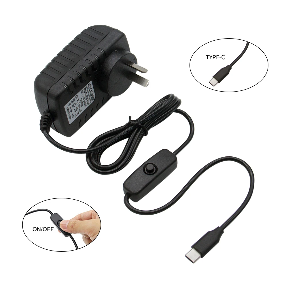 For Raspberry Pi 4 Power Adapter 5V 3A Type-C With ON/OFF Switch Button EU US AU UK Plug Charger for Raspberry Pi 4 Model B