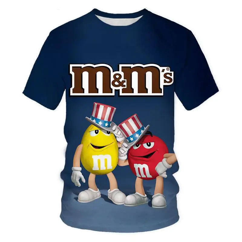 

Cartoon Mm Bean Joint T-shirt Men's and Women'sCotton Short Sleeve Adult M Chocolate Beans inThe Four Seasons Loose Clothes Tide