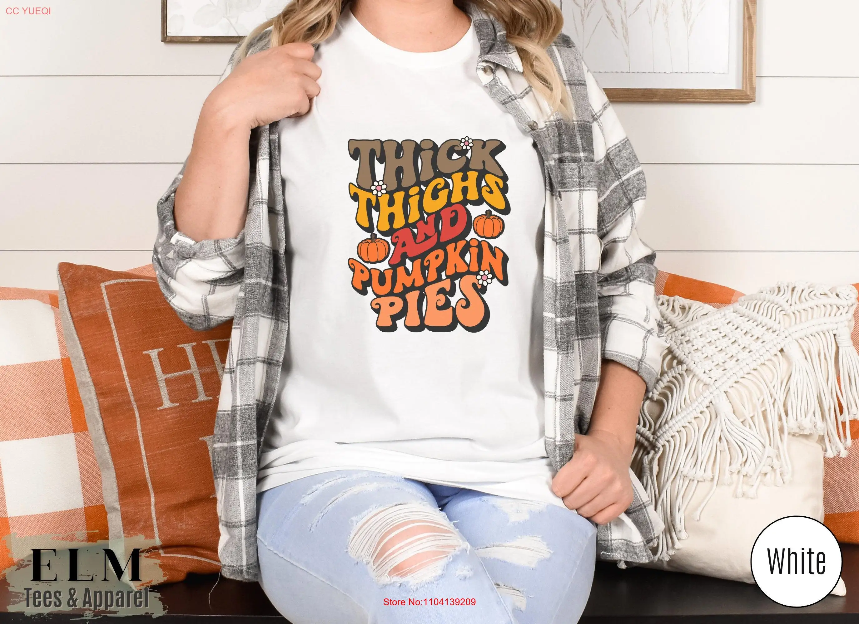 Thick Thighs and Pumpkin Pie T Shirt Funny Thanksgiving Fall Autumn for Women Her long or short sleeves