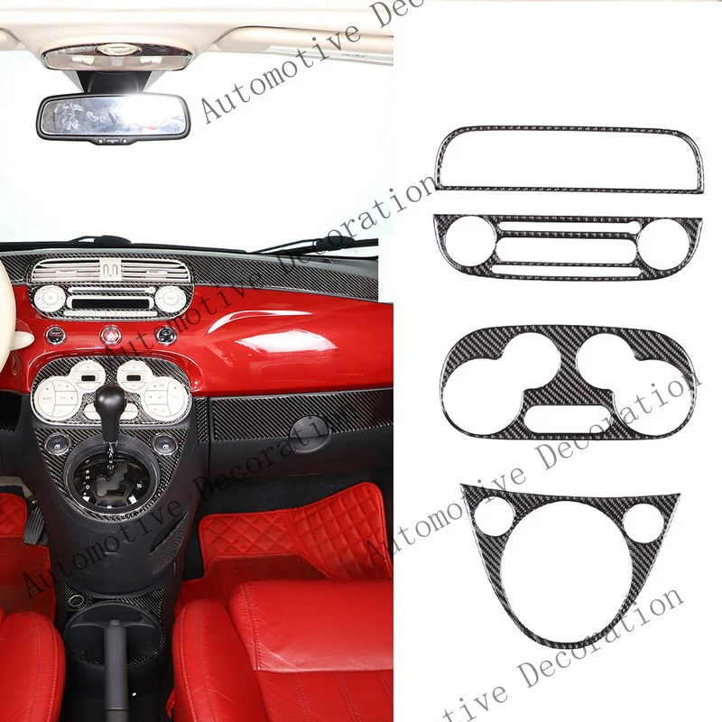 Z+ 4Pcs Real Carbon Center Console Gear shift Trim Cover Set For Fiat 500 2011-2019