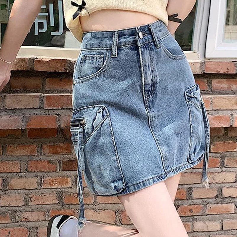 

women's clothing for chubby girls, new summer style 2024, retro short skirt, high waist, fashionable design, denim skirt