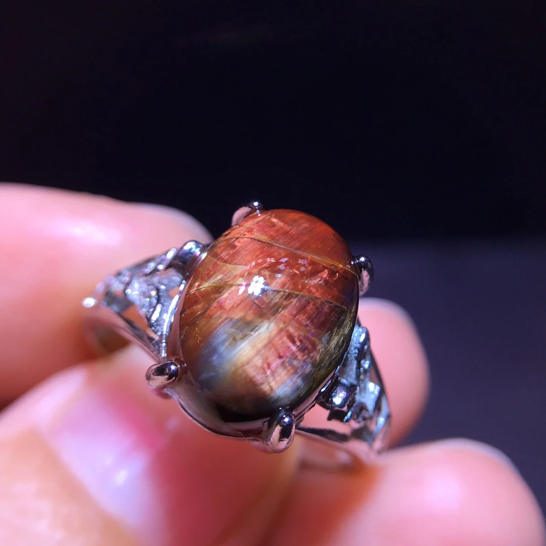 

Регулируемое кольцо из натурального красного питерсита, ювелирные изделия Намибии, серебро 925, 12,2/9 мм, кольцо с драгоценным камнем Питерсит Chatoyant AAAAAA