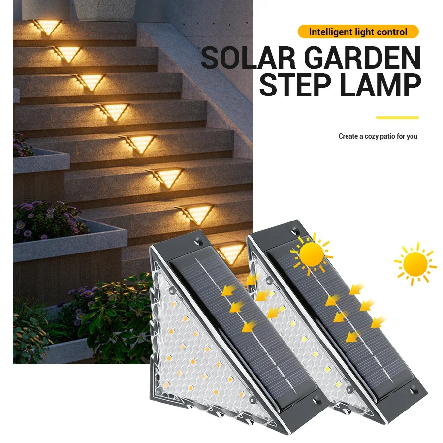 

2PCS LED Solar Step Lamp Warm White Triangle Waterproof Auto on Decoration Deck Lights for Patio Yard Driveway Porch Lantern