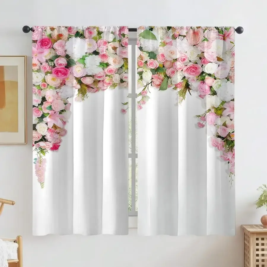 Elegant Floral Wreath Curtain Panels for Living Room Bedroom Home Decor Window Treatment