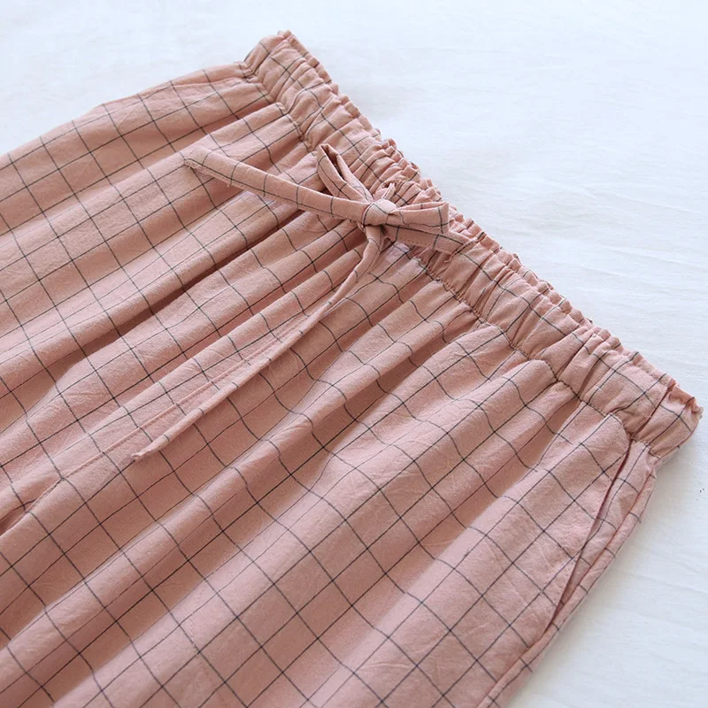 Pyjamahose für Damen, aus Baumwolle, für den Hausgebrauch, Herbst- und Winterhose, kariert, mit elastischem Bund und Kordel, Schlafhose für Studentinnen, weich und modisch. – Detail 12