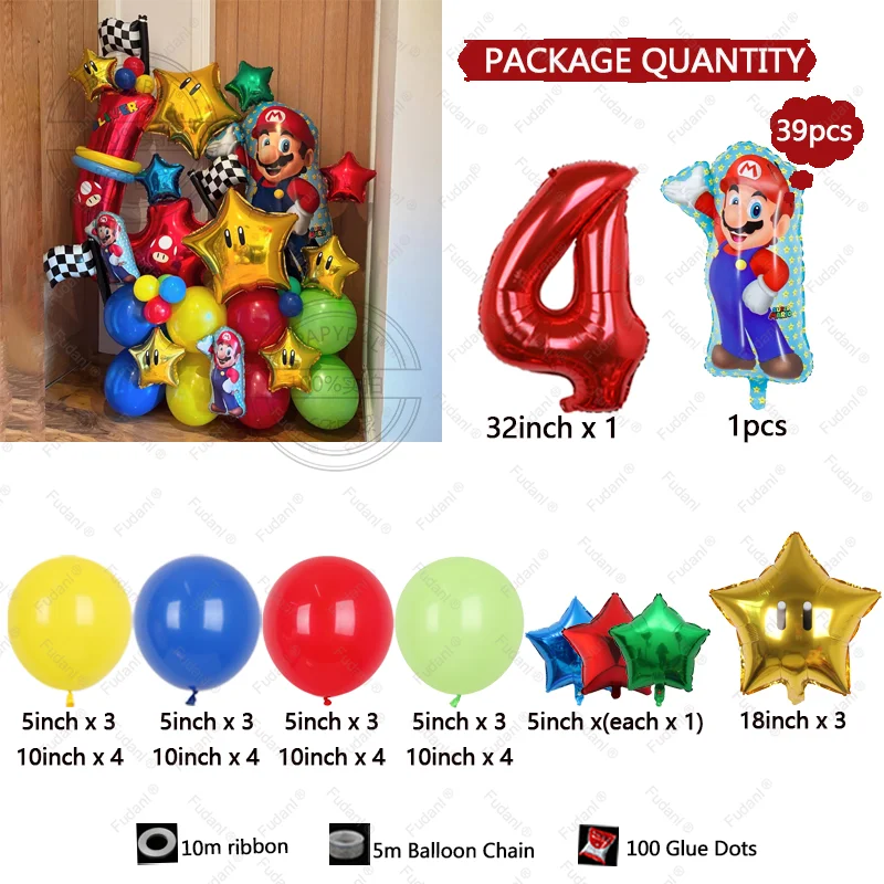 39 pezzi set di palloncini Super Marioed 32 pollici numero rosso palla foil ragazzo ragazza festa di compleanno palloncino bambini baby shower decorazioni forniture