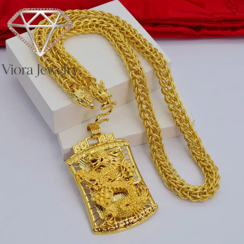 Viora Jewelry Jin Yicheng 24K real gold men's circle cloth dragon head necklace with Longteng Sihai 9999 pendant