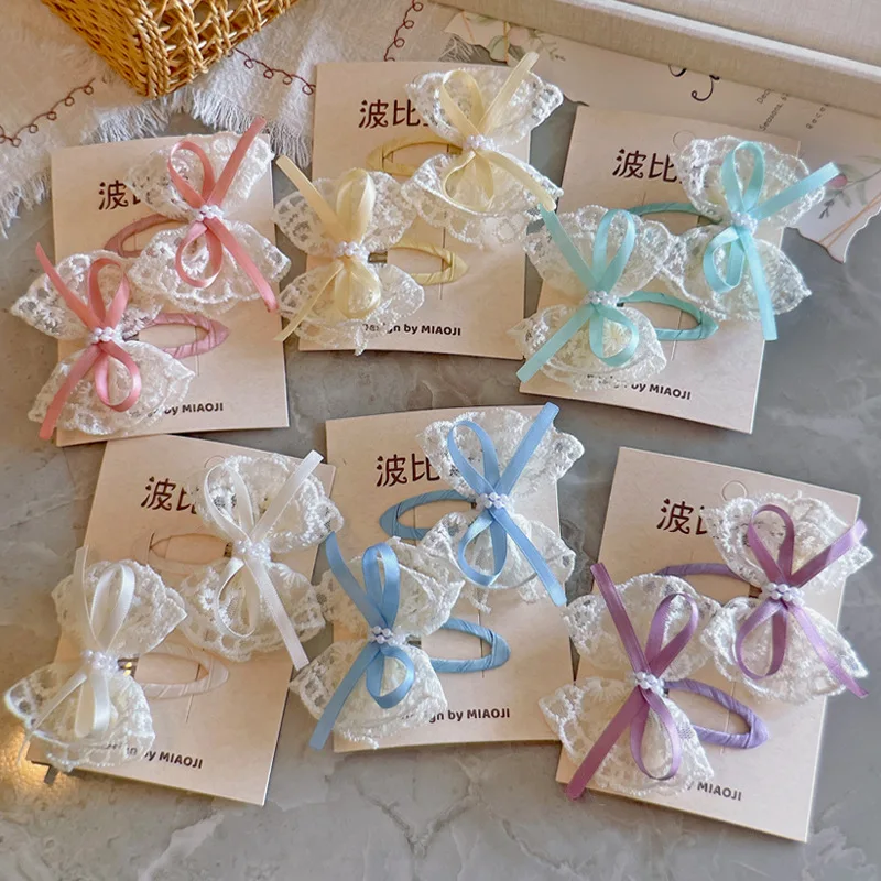 

Новые весенние заколки для волос с кружевом и бантом 2026 года, милые заколки ручной работы с кружевной отделкой, очаровательные аксессуары для волос для девочек на каждый день и для вечеринок