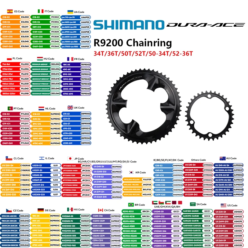 Shimano DURA-ACE R9200 Chainring For FC-R9200 FC-R9200-P Road Bike Crankset Chainwheel 34T/36T/50T/52T/50-34T/52-36T Original