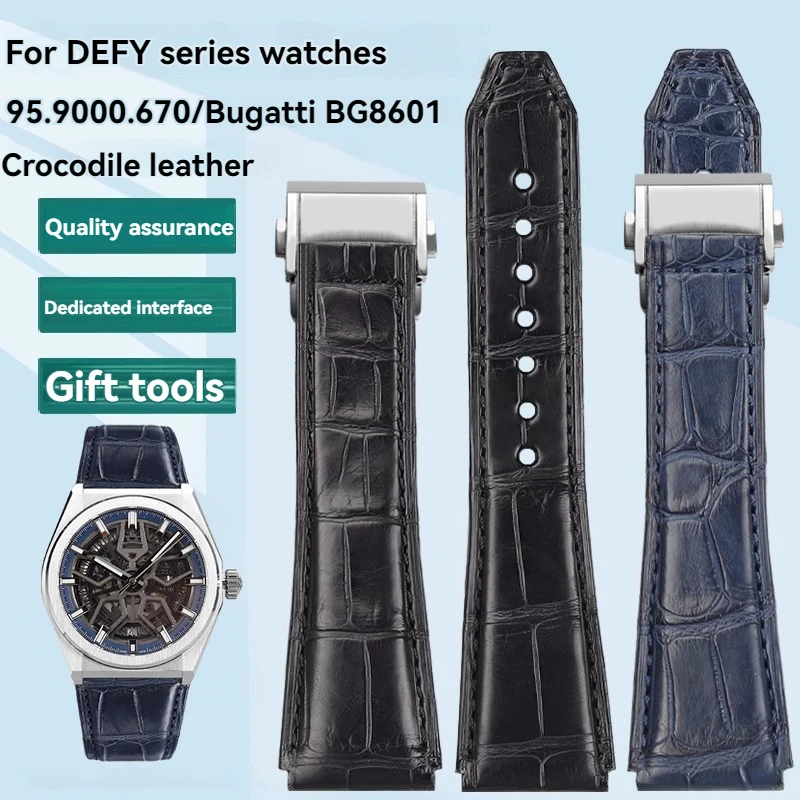 For Zenith DEFY Series Strap 95.9000.670/9004 Crocodile Hand Strap Curved End Linker Wristband 22mm 23mm Genuine Alligator Belt