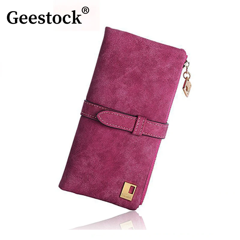 Geestock-monedero de PU mate para mujer, Cartera de dos pliegues con cremallera, tarjetero de diseño para teléfono móvil