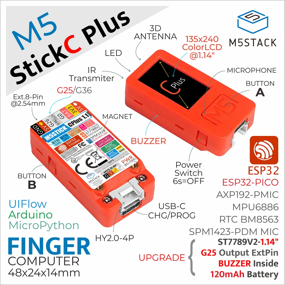 M5Stack 公式 M5StickC PLUS-PLUS2 時計アクセサリー付き ミニ IoT