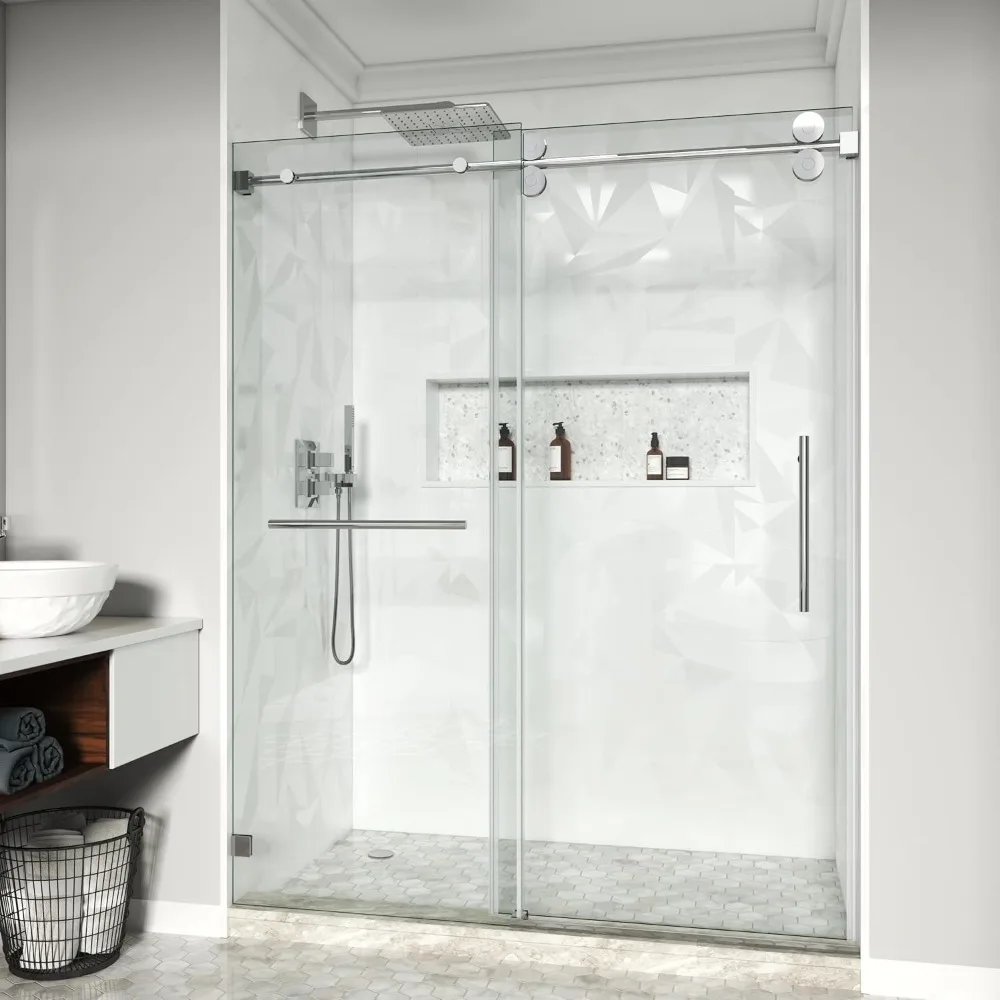 

Frameless Single Sliding Shower Door, Single Bathroom Shower Door, 56-60" W× 72" H, Certified 3/8" (10 mm) Clear Tempered Glass