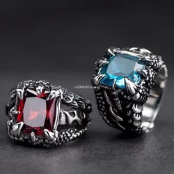 1Pc Gothic Blue and Red Crystal Evil Demon Dragon Claw Ring for Men Gram Biker Punk Rock Hip Hop Cool Jewelry Accessories кольца