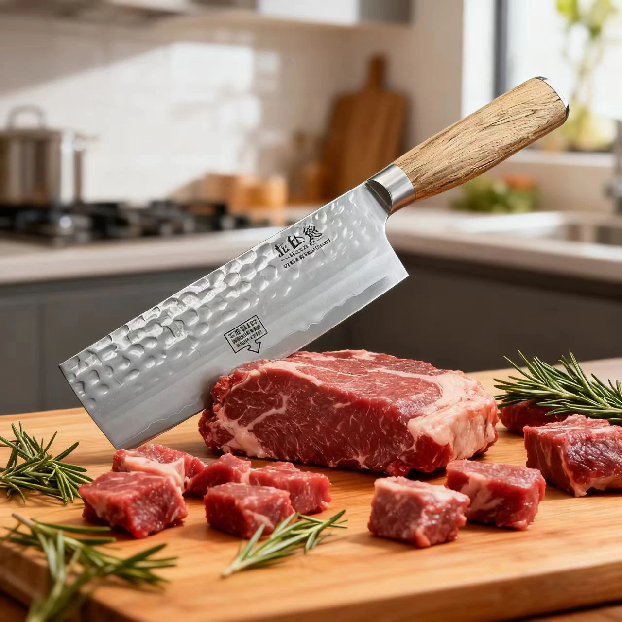 

6.9 Inch Nakiri Knife 3-layers Clad Steel 10Cr15Mov Blade Wood Handle Chef Cleaver Meat Slicing Vegetables Kitchen Knife Tools