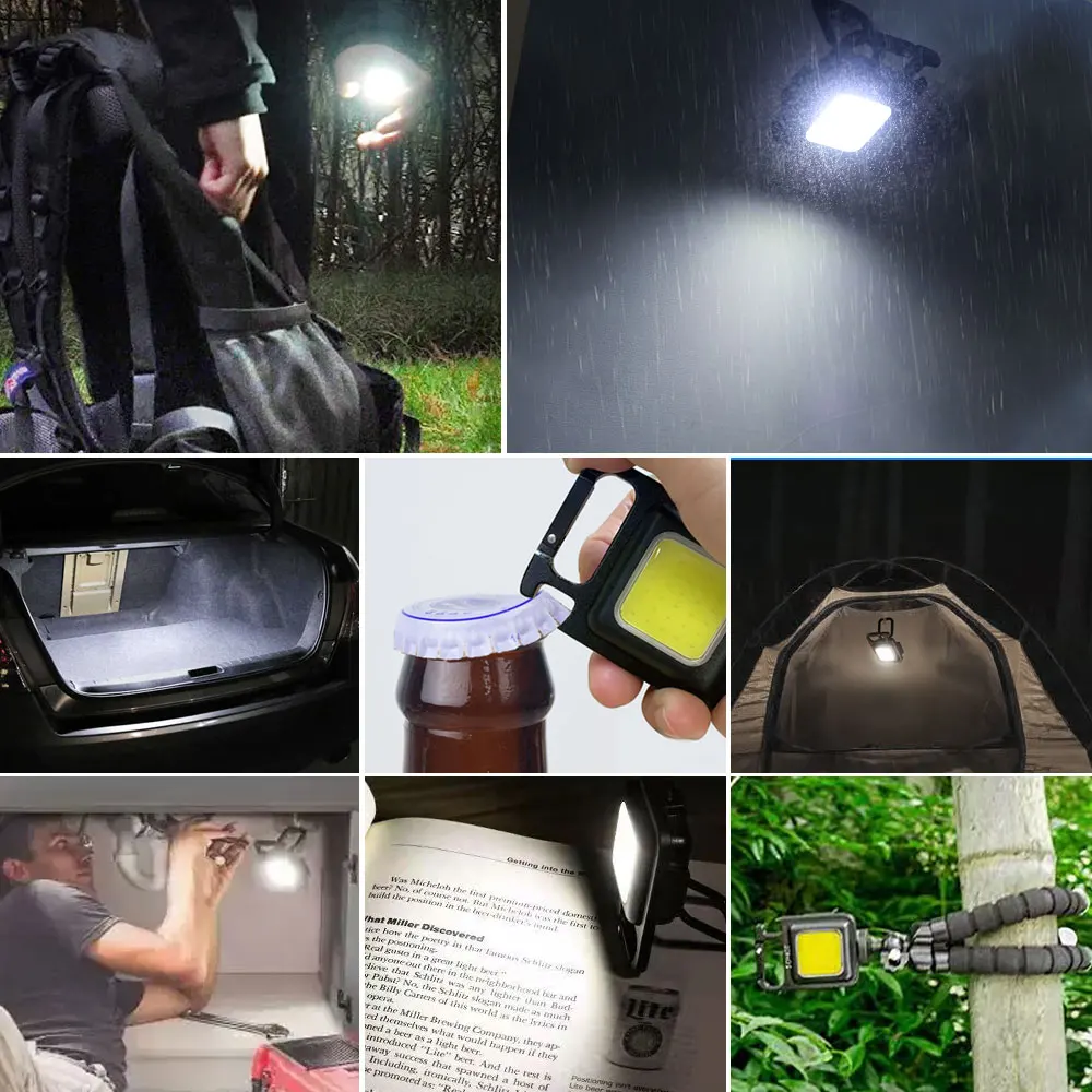 Mini LED Keychain Light Mutifuction Portable Pocket Flashlight Work Light USB Rechargeable With Corkscrew Outdoor Camping Light