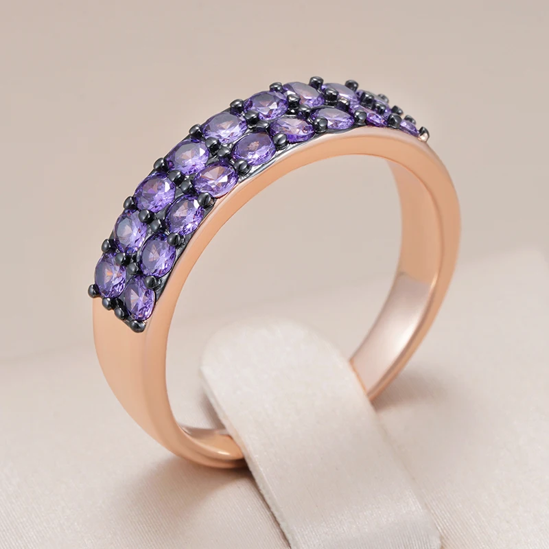 Kinel Full Shiny Purple Natural Zircon Wedding Ring For Women 585 Rose Gold and Black Gold Plating Vintage Daily Fine Jewelry