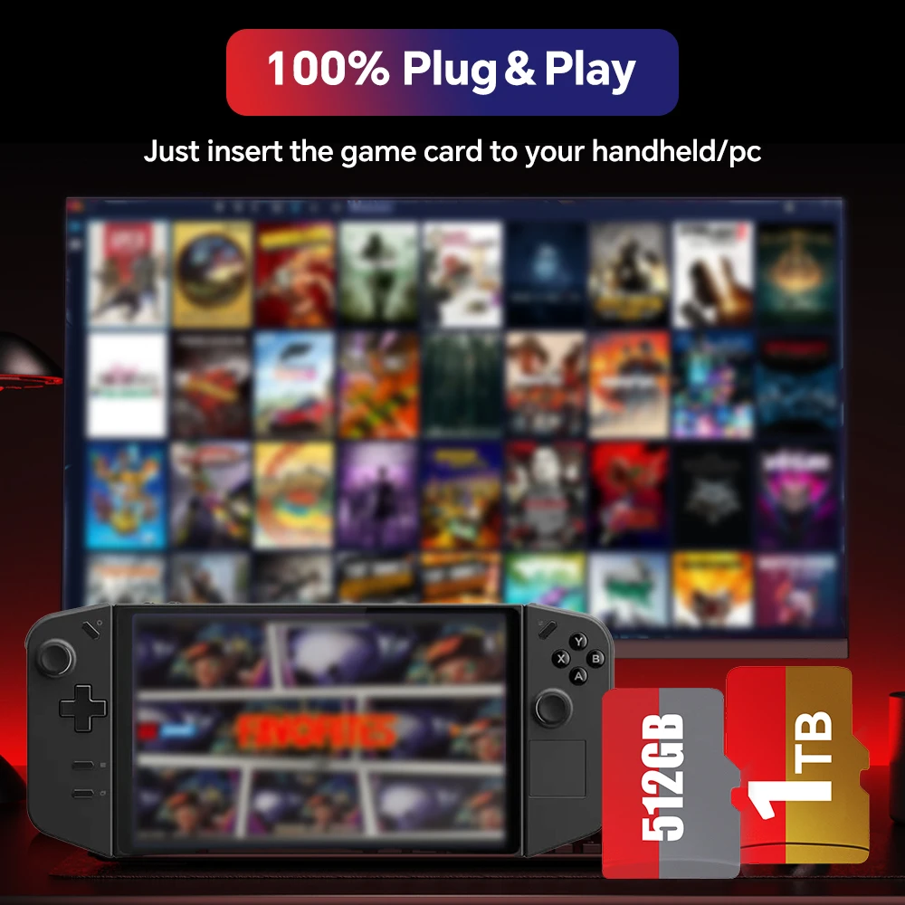 بطاقة الألعاب Playnite & Retrobat 512G/1T لـ Rog ALLY X/Legion Go Windows المحمولة والكمبيوتر 52400 + AAA/ألعاب ريترو لـ PS3/PS2/Switch/N64/DC