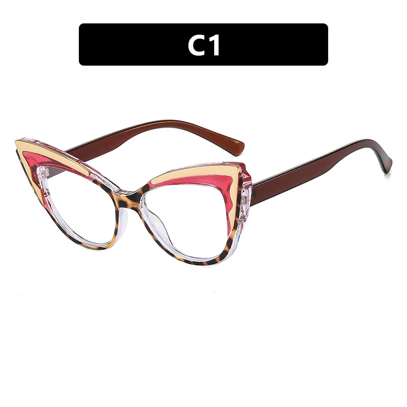 Triangle cat eye flat light mirror anti blue light 2025 new glasses frame retro fashion color blocked large frame ins eyeglasses