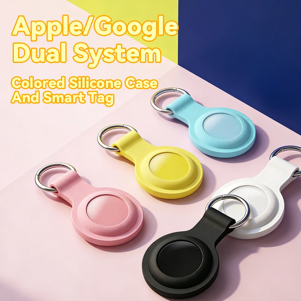

RSH Dual System Bluetooth Tracker with Silicone Case Keychain Works for Apple Find My Google Find Hub Anti Lost Tag Keys Luggage