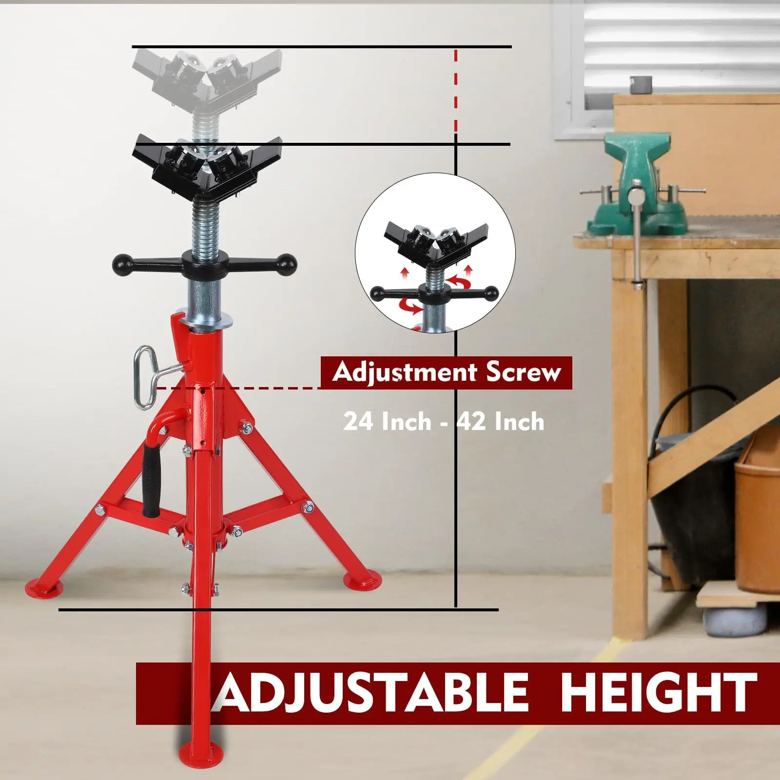 

V Head Pipe Stand with 2-Ball 1/2"-12" Capacity Adjustable Height 24"-42" Portable Folding Pipe Stands with 2500 lbs Capacity