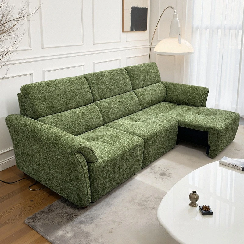 Marshmallow electric multifunctional chenille fleece fabric sofa small apartment cream style retractable inline sofa bed