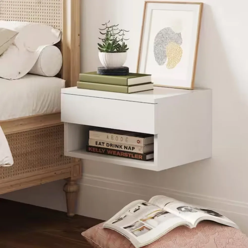 

16 in. Rectangle Wood End Table Nightstand Side Table with Storage Drawer Open Shelf Cubby