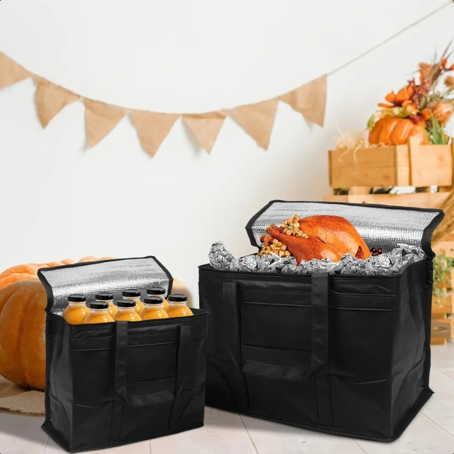 Sac de livraison alimentaire isolé noir. Sacs d'épicerie isolés avec dessus zippé. Sac de restauration pliable pour les livraisons alimentaires. Heavy D