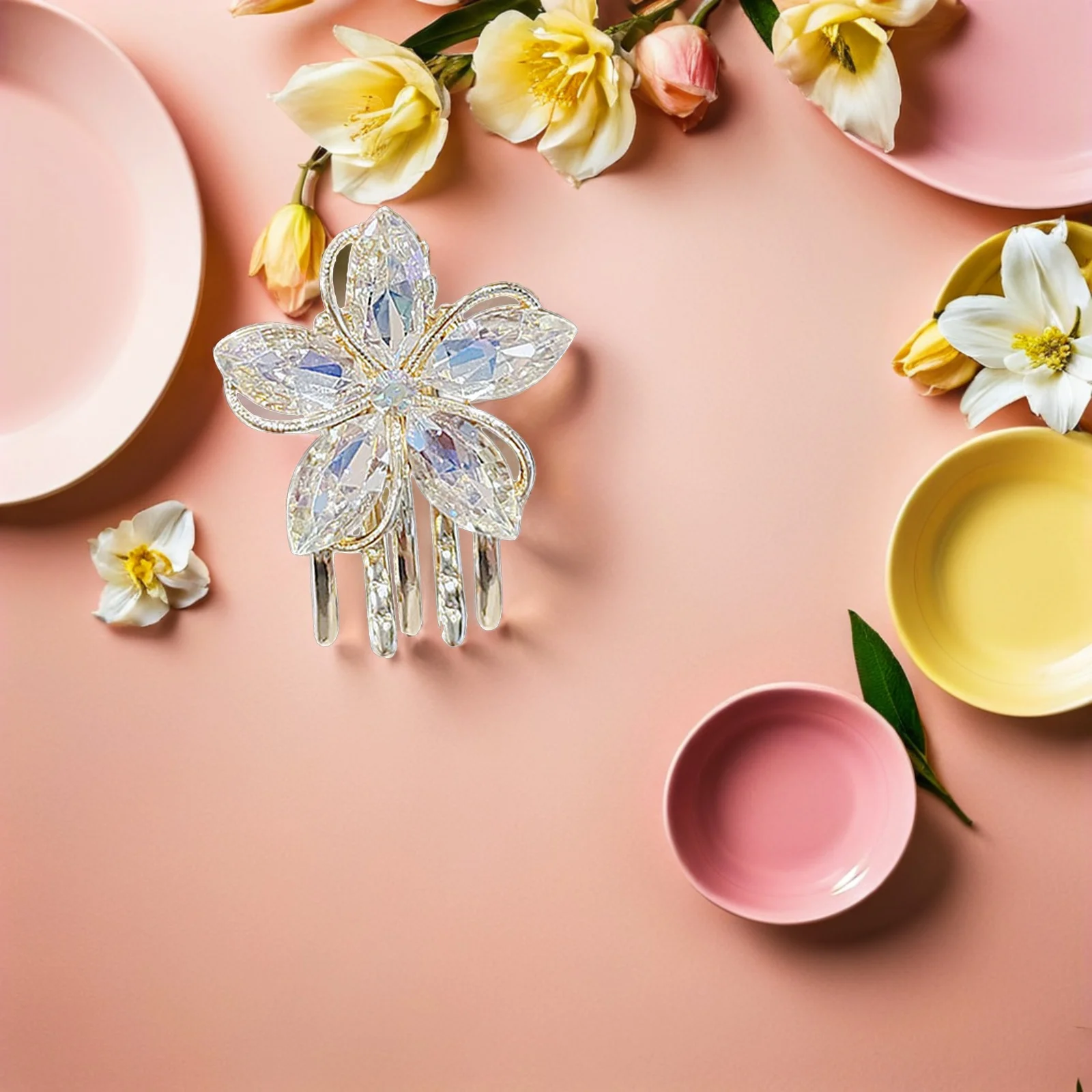 

3pcs Crystal Flower Hair Claw Clips Mini Alloy Small Hair Jaw Clamps Women Styling Tool Lady Headdress Gift For