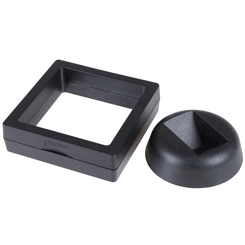 70*70mm Black 3D floating jewelry coin display frame holder box case w/ stand