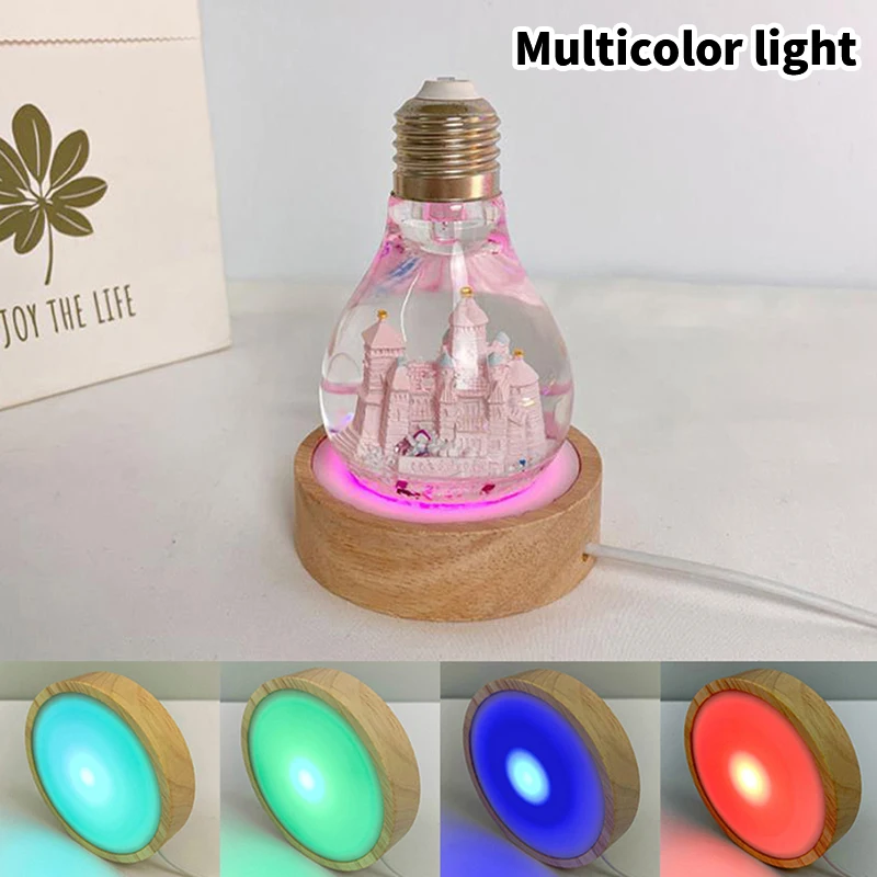 Wooden LED Light Base Night Light Holder Display Decoration Wooden Lamp Base LED Light Rotating Display Stand USB