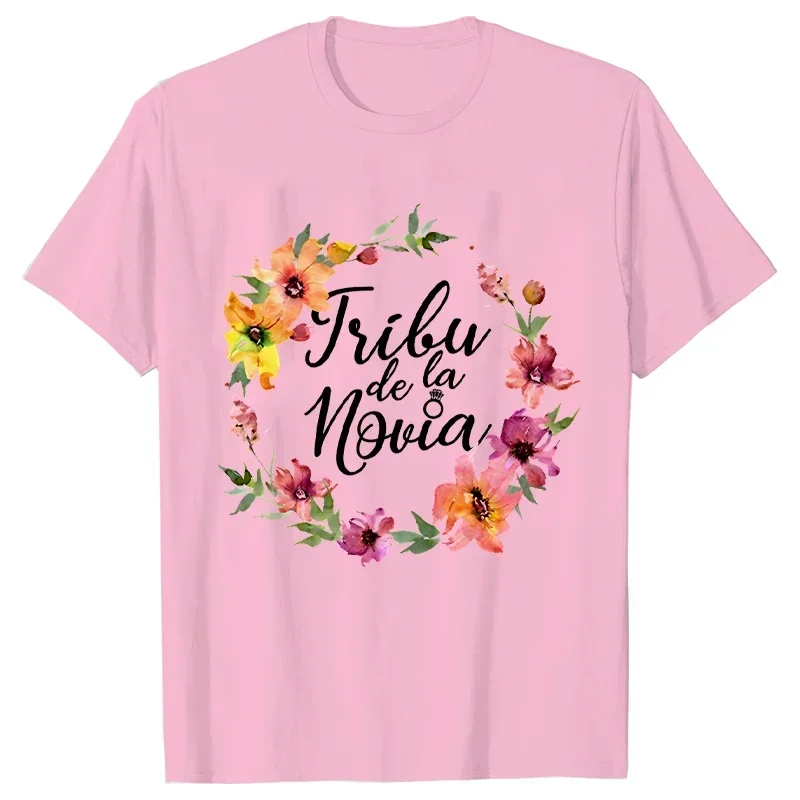 الفرنسية Evjf الإسبانية الزفاف دش فريق العروس تي شيرت الزهور الجرافيك التي شيرت العازبة الأصدقاء الدجاجة حفلة فتاة ملابس حريمي