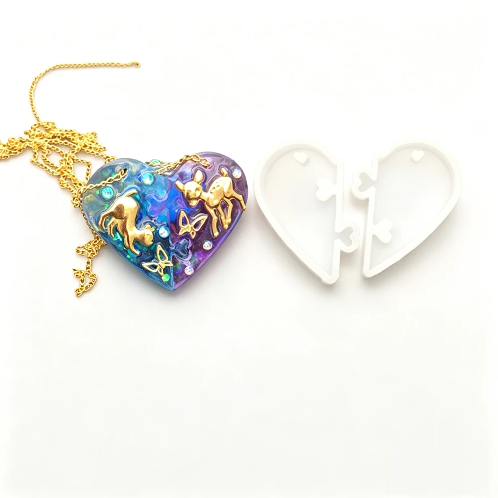 Separated Hearts Silicone Mold for Resin Casting Gemstone Hanging Pendant Jewelry Making Tool