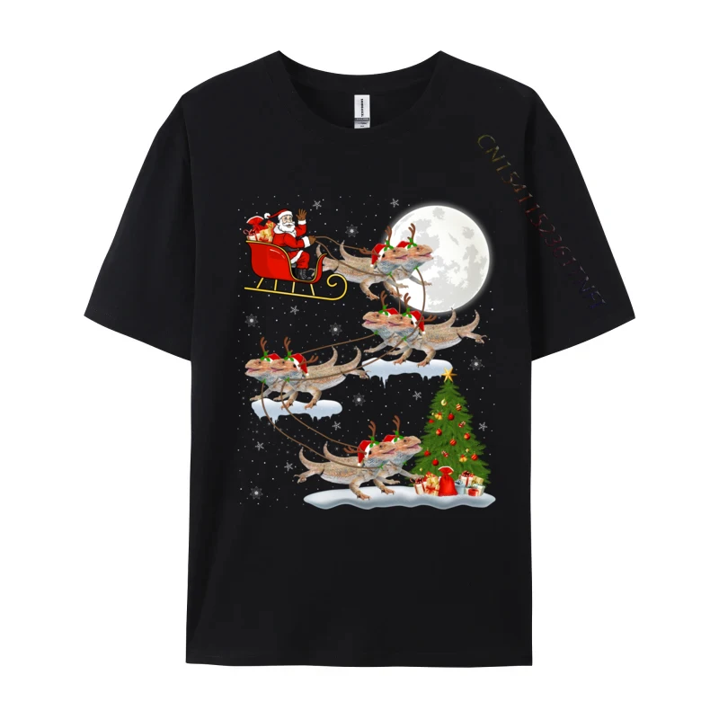 

Xmas Lighting Tree Santa Riding Bearded Dragon Christmas T-Shirts Tees Classic Short Sleeve T Shirts Crew Neck Tops Gift Idea