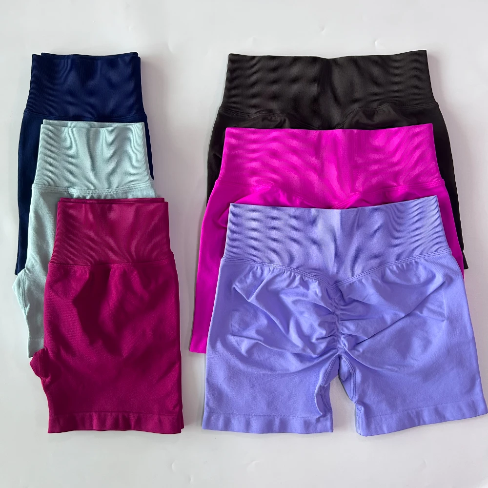 Pericic 4,5" Beinlänge Yoga-Shorts für Damen, gerippt, hohe Taille, Sportshorts, hochelastische Trainingskleidung, nahtlose Gym-Shorts – Detail 10