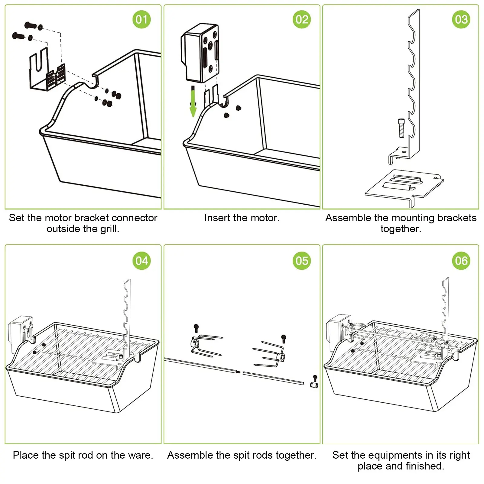 مجموعة شواية المشواة مفتاح مقاوم للماء محرك دوار مستقر حامل قوي من الفولاذ المقاوم للصدأ مجموعة مشواة عالمية
